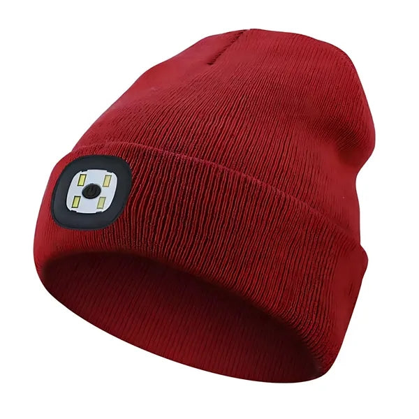 Unisex LED Light Winter Knitted Beanie Hat W/Headlamp