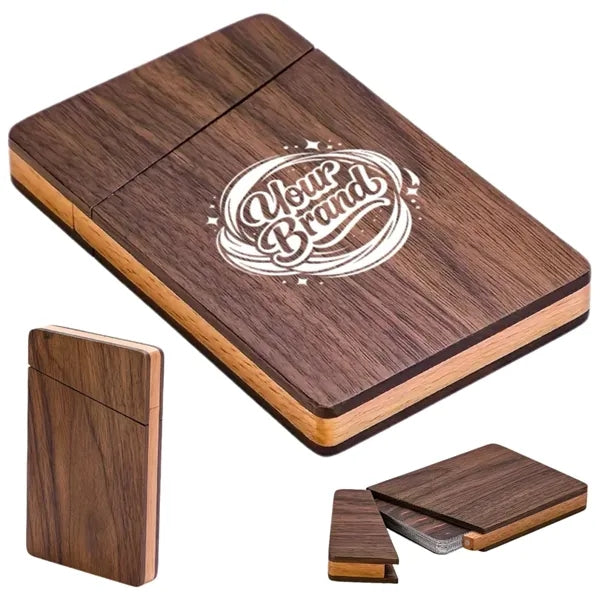 Magnetic Closure Portable Wood Business Card Holders