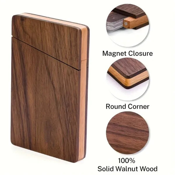 Magnetic Closure Portable Wood Business Card Holders