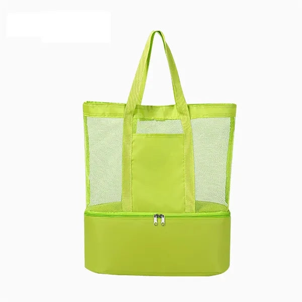Mesh Beach Tote Bag w/ Insulated Cooler Bottom Compartment