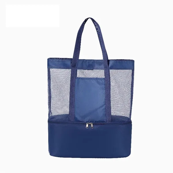 Mesh Beach Tote Bag w/ Insulated Cooler Bottom Compartment
