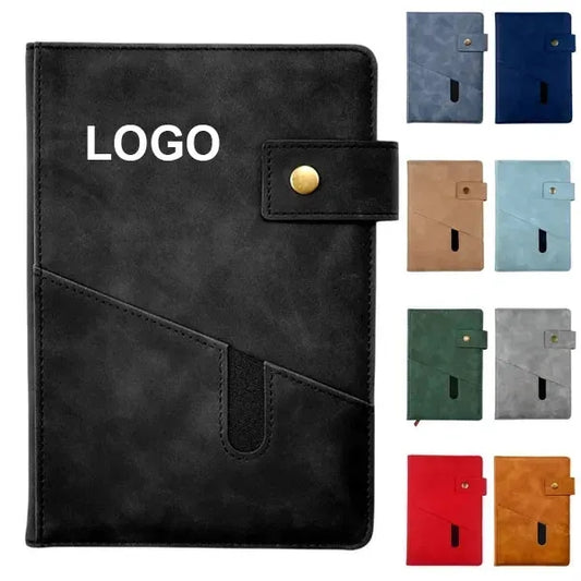 A5 Snap Closure Leather Notebook With Front Pocket