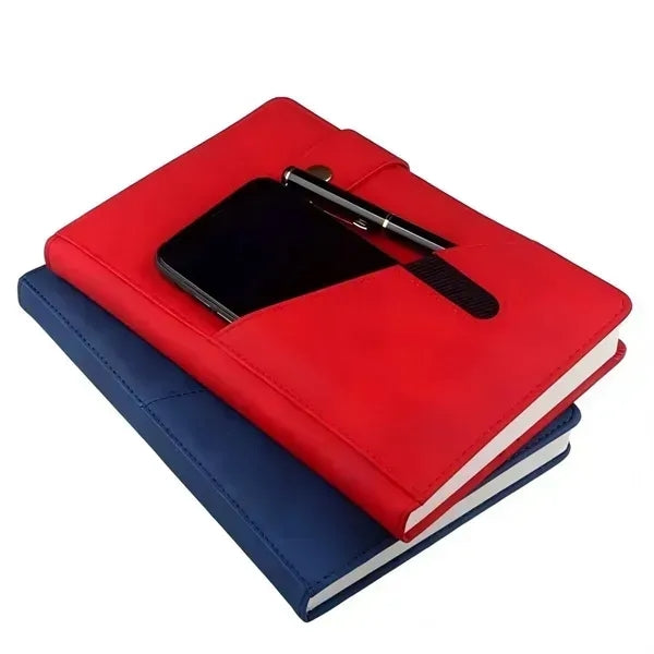 A5 Snap Closure Leather Notebook With Front Pocket