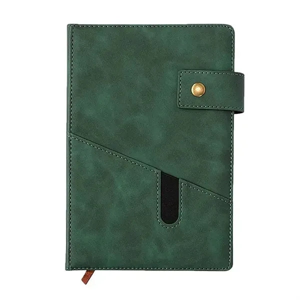 A5 Snap Closure Leather Notebook With Front Pocket