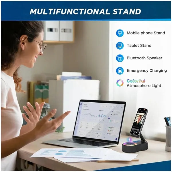 5-in-1 Bluetooth Speaker with Phone Stand and Power Bank