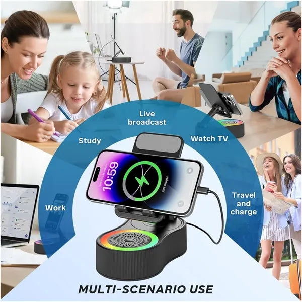 5-in-1 Bluetooth Speaker with Phone Stand and Power Bank