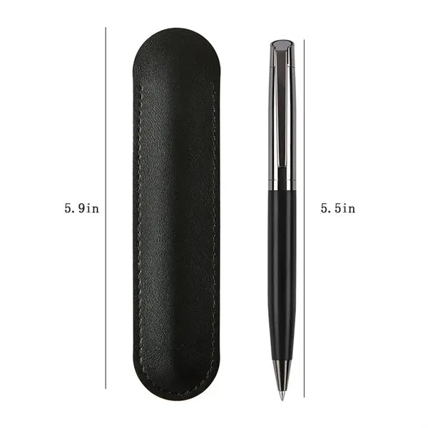 Engraved Wood Metal Pen with Leather Pouch