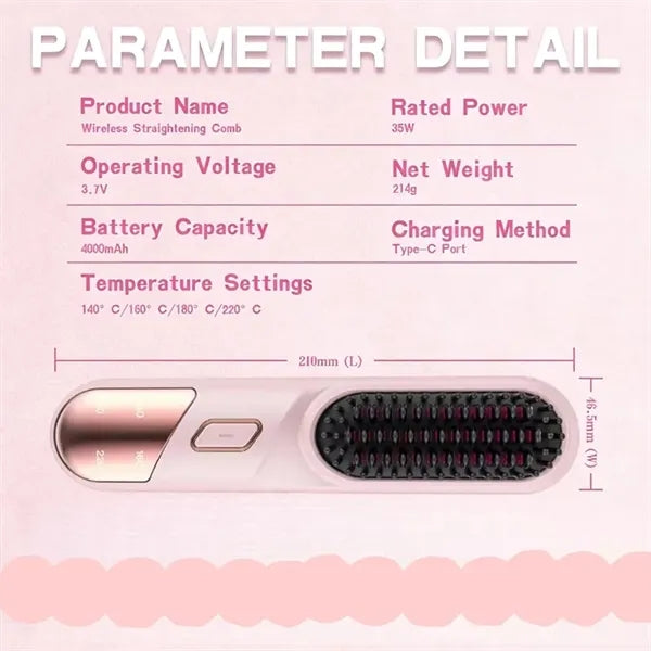 Portable Cordless Hair Straightening Brush