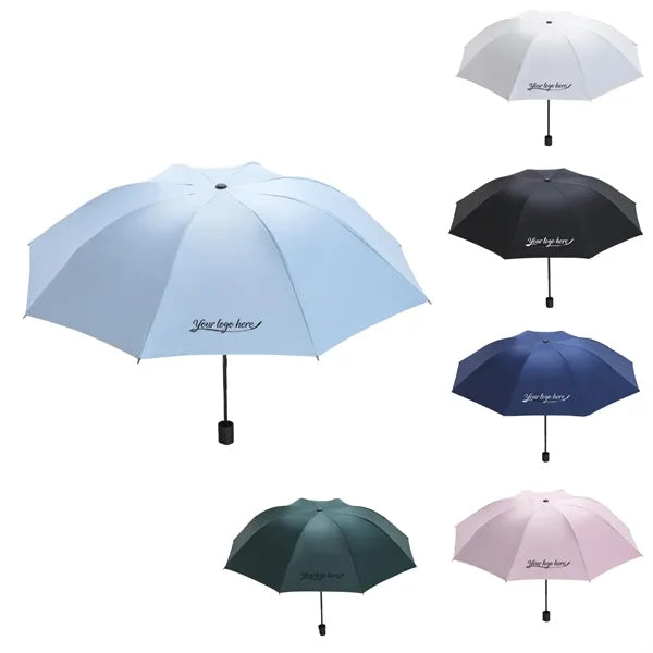 Compact Tri-Fold UV Protection Umbrella with Storage Bag
