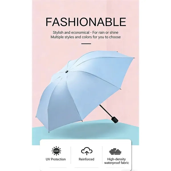 Compact Tri-Fold UV Protection Umbrella with Storage Bag