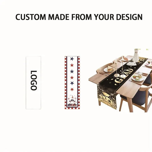 Linen table runners are available for customization