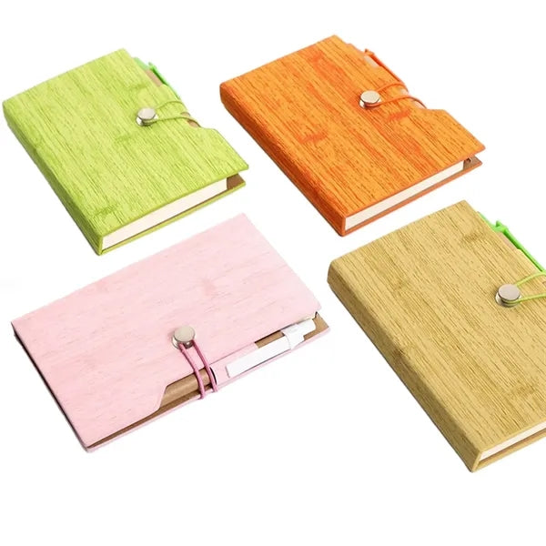 Wood Grain Notebook with Sticky Note and Pen