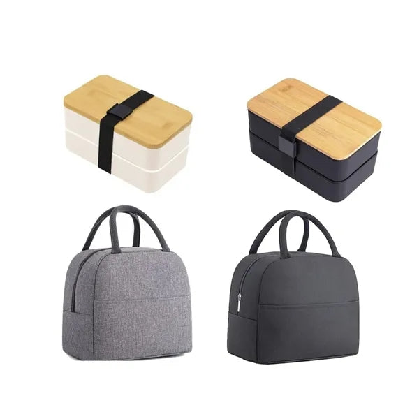 Stackable Bamboo Top Bento Lunch Box With Insulated Bag Set