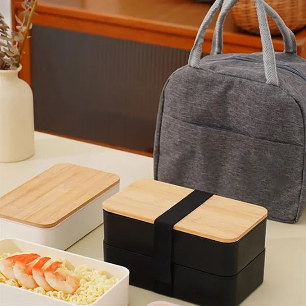 Stackable Bamboo Top Bento Lunch Box With Insulated Bag Set