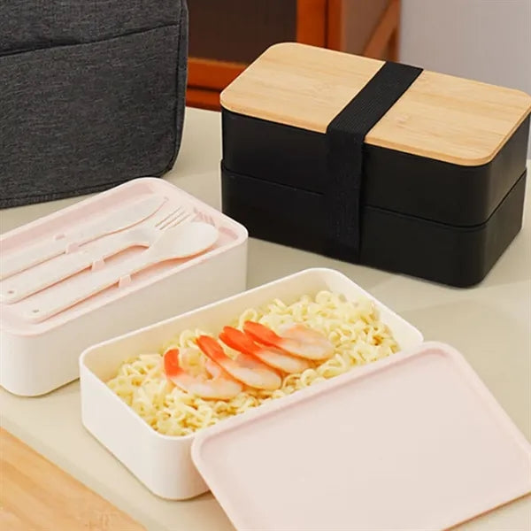 Stackable Bamboo Top Bento Lunch Box With Insulated Bag Set