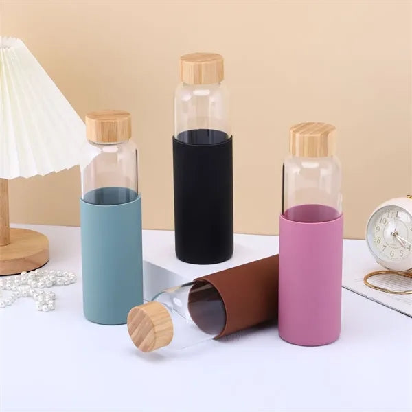 17 Oz Borosilicate Glass Water Bottles with Bamboo Lid