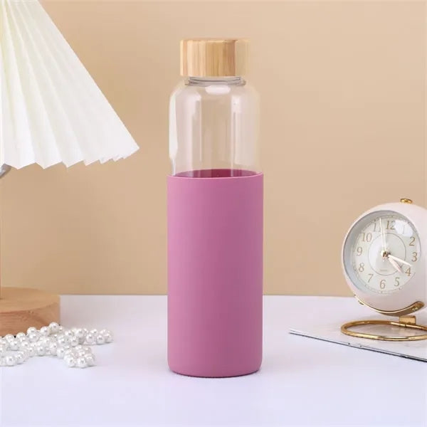 17 Oz Borosilicate Glass Water Bottles with Bamboo Lid