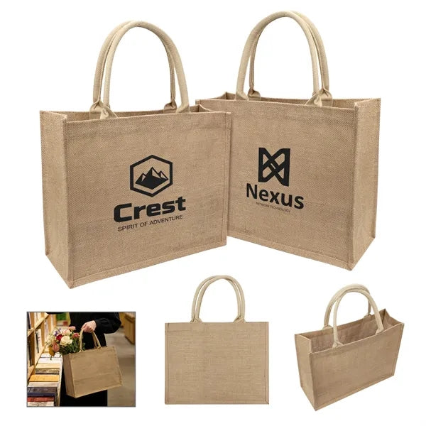 15" Large Burlap Shopping Tote Bag With Handle