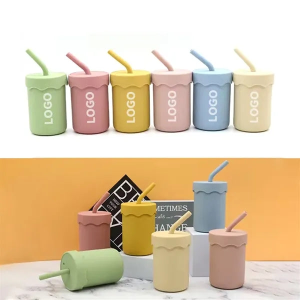 Baby Sippy Cup Dual Straws Silicone Leakproof For Kids