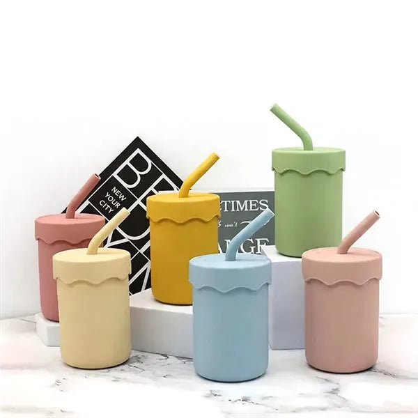 Baby Sippy Cup Dual Straws Silicone Leakproof For Kids