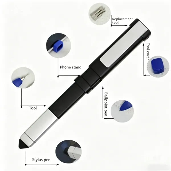 Multi Functional Square Tool Pen with Phone Stand and Screwd