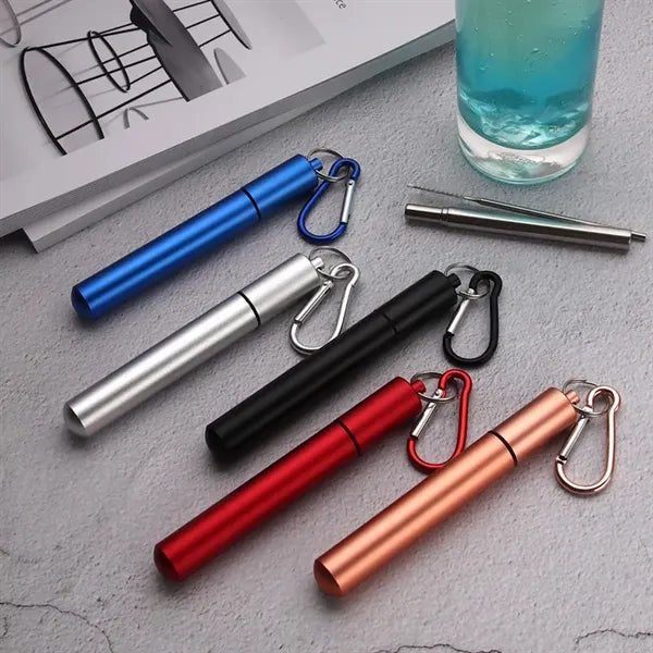 Telescopic Stainless Steel Straw Set with Case and Cleaning
