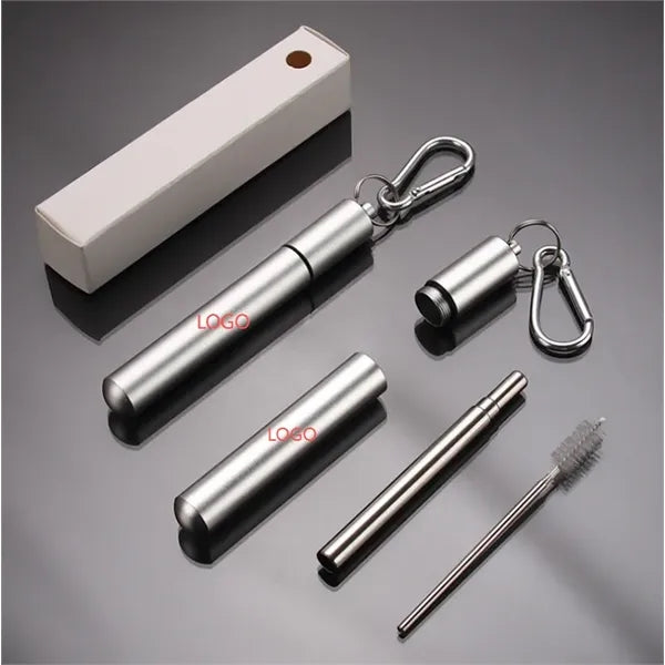 Telescopic Stainless Steel Straw Set with Case and Cleaning