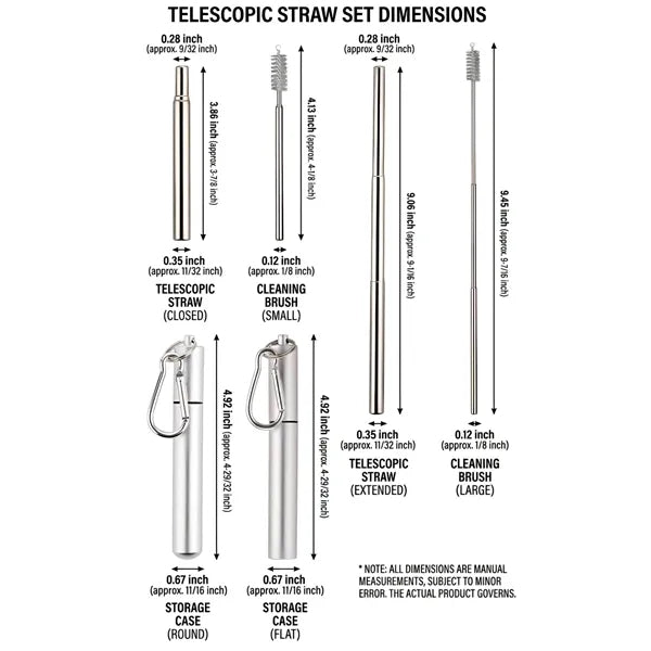 Telescopic Stainless Steel Straw Set with Case and Cleaning