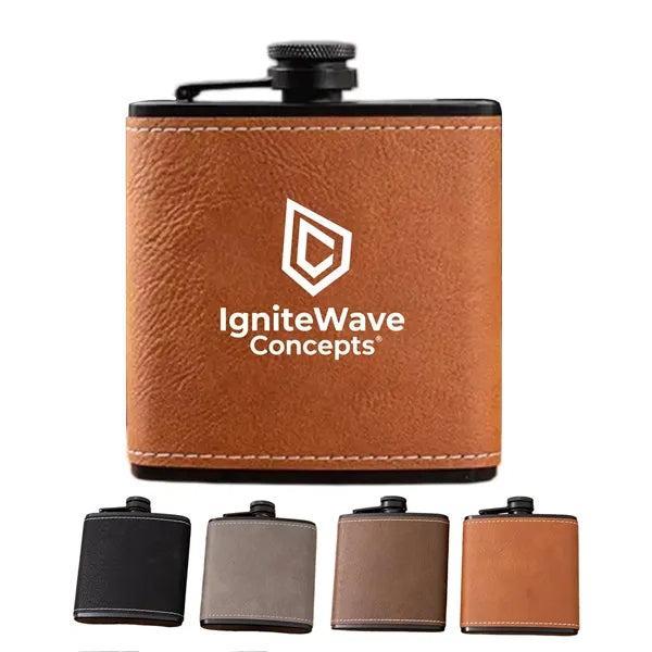6oz Custom PU Leather Hip Flask Engraved Groomsmen Gift