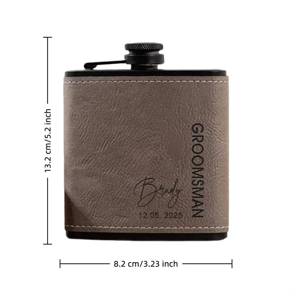 6oz Custom PU Leather Hip Flask Engraved Groomsmen Gift