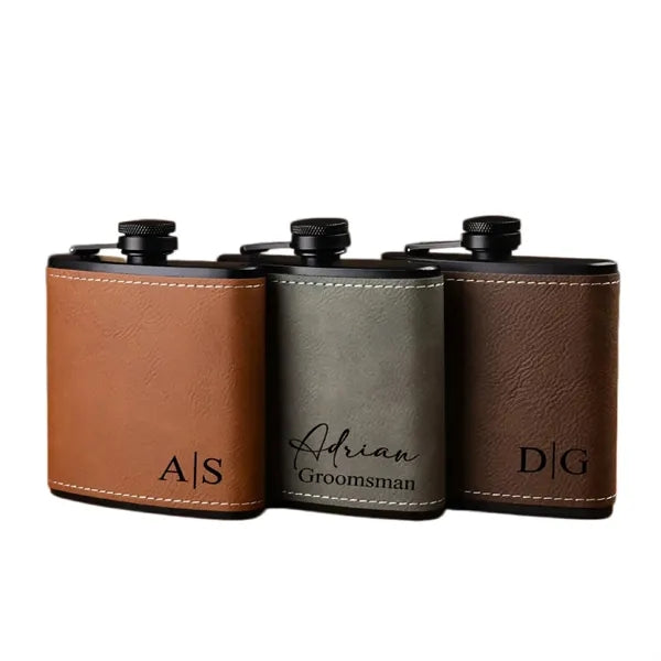 6oz Custom PU Leather Hip Flask Engraved Groomsmen Gift