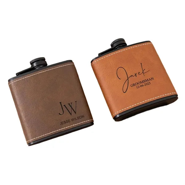 6oz Custom PU Leather Hip Flask Engraved Groomsmen Gift