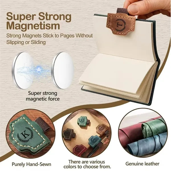 Genuine Leather Magnetic Bookmark Pen Holder