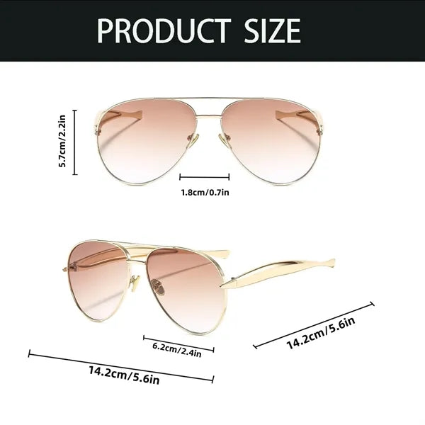 Oversized Aviator Sunglasses Gold Metal UV Blockin