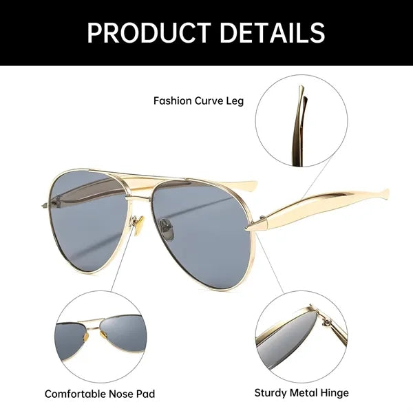 Oversized Aviator Sunglasses Gold Metal UV Blockin
