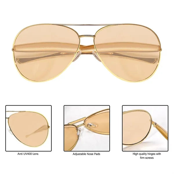 Oversized Aviator Sunglasses Gold Metal UV Blockin