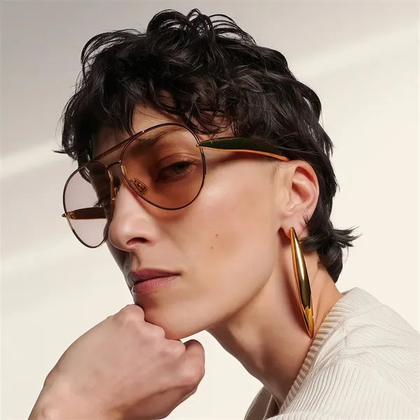 Oversized Aviator Sunglasses Gold Metal UV Blockin