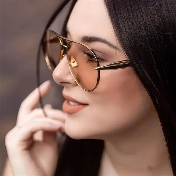 Oversized Aviator Sunglasses Gold Metal UV Blockin