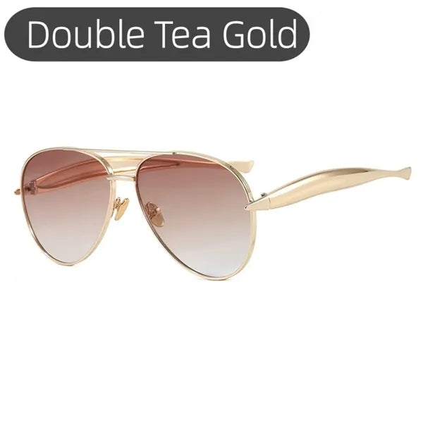 Oversized Aviator Sunglasses Gold Metal UV Blockin