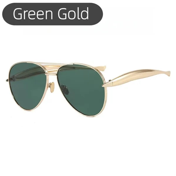 Oversized Aviator Sunglasses Gold Metal UV Blockin