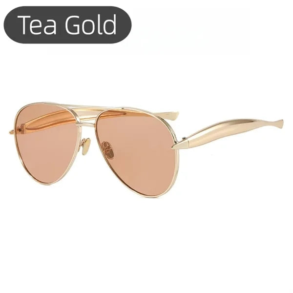 Oversized Aviator Sunglasses Gold Metal UV Blockin