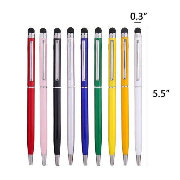 Slim Metal Stylus Ballpoint Pen W/ Swivel Action