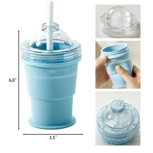 Foldable Ice Ball Cup with Built-in Mold and Straw