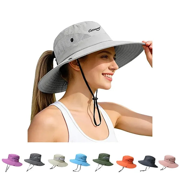 Foldable Mesh Wide Brim Women Bucket Hat