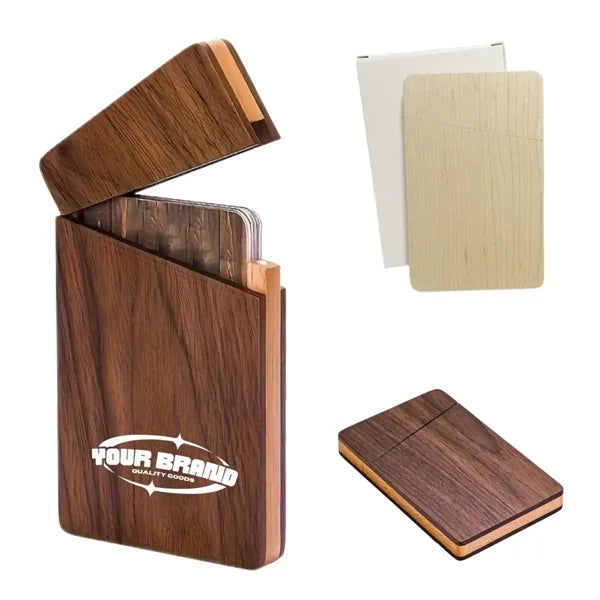 Solid Wood Business Card Holder Walnut Desk Organizer