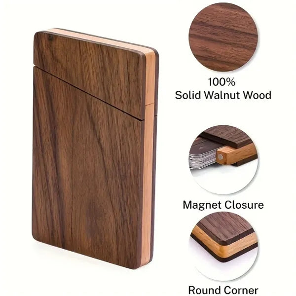 Solid Wood Business Card Holder Walnut Desk Organizer