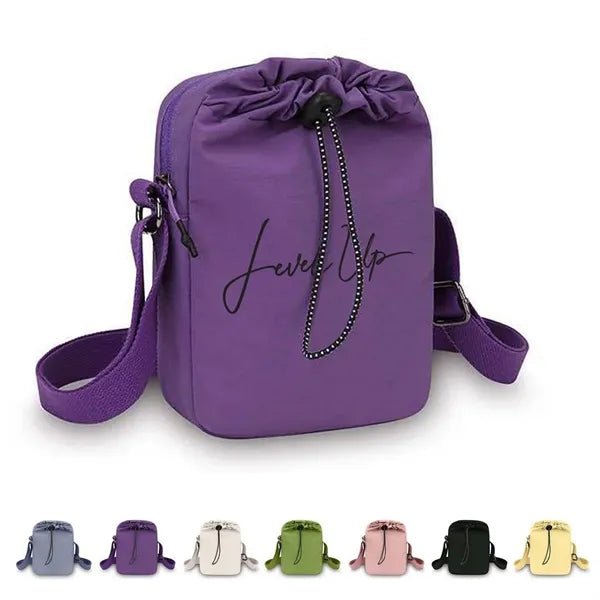 Drawstring Crossbody Bag w/ Adjustable Strap & Zipper Pocket