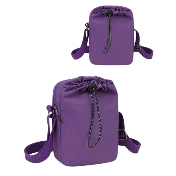 Drawstring Crossbody Bag w/ Adjustable Strap & Zipper Pocket