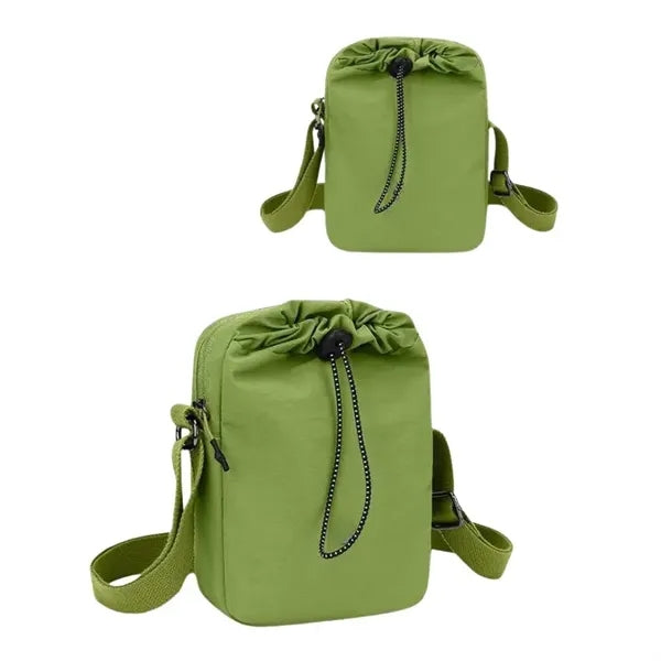 Drawstring Crossbody Bag w/ Adjustable Strap & Zipper Pocket