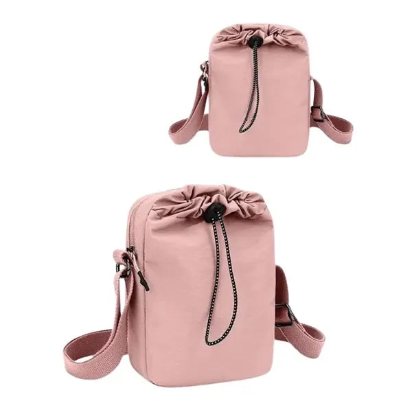 Drawstring Crossbody Bag w/ Adjustable Strap & Zipper Pocket